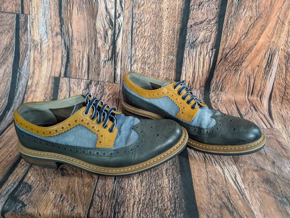 Clarks Darby Limit Shoes Blue Spectator Wingtip Leather Canvas Brogue Mens 11